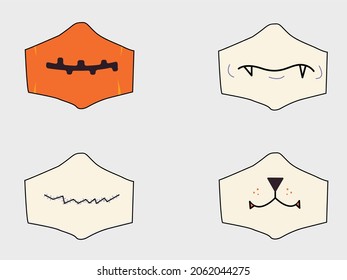 Halloween theme masks. with various expressions for the design of Halloween masks during the pandemic. vector illustration