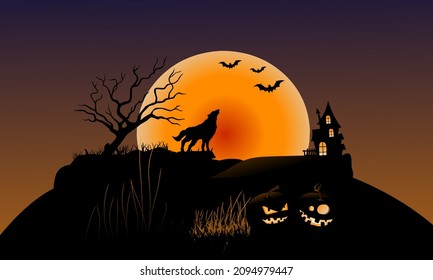 Halloween theme at night with moonlight, vector illustration