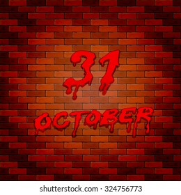 Halloween theme on a brick wall, illustration.