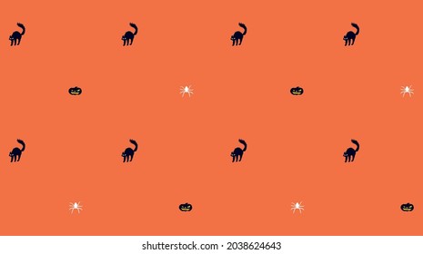 Halloween theme orange color background with cats, spiders, and pumpkins element cartoon style.