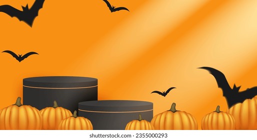 Halloween Theme product display. Design with pumpkin on orange background. vector.