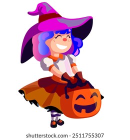 Halloween Theme Pumpkin Girl Jack-o-lantern. Vector illustration pictures for postcards of Halloween greetings for girls and boys. as well as for the design of websites and business cards related to