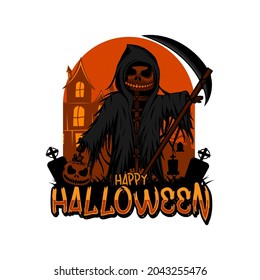 halloween theme pumpkin reaper logo template