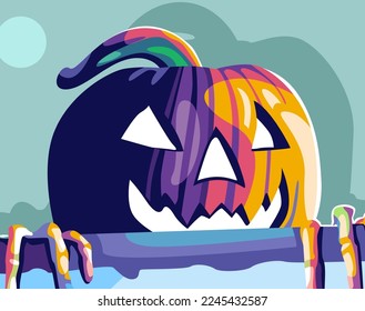 Halloween Tema Calabaza espeluznante ilustración de la cara luz de diseño Wpap verde fondo de la parte