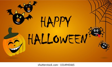 Halloween theme with pumpkins and bats and laughing spiders