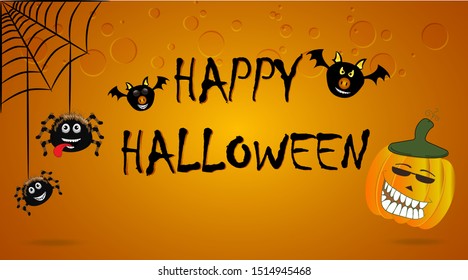 Halloween theme with pumpkins and bats and laughing spiders
