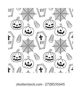 Halloween-Thema mit Kürbissen und Spinnennetzen