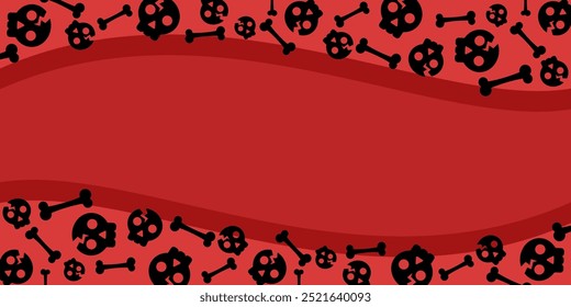 Halloween theme red background with copy space area, design with skull head pattern. template for banner, greeting card, flyer, social media, presentation, web.