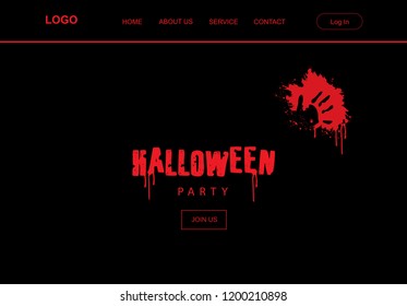 Halloween theme, red hand print. vector illustrative landing page template