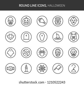 Halloween theme, round line icons. The illustrations are vector , editable stroke, 64x64, pixel perfect files.  Crafted with passion.