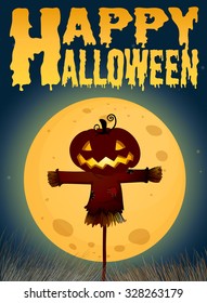 Halloween theme with scarecrow on fullmoon illustration