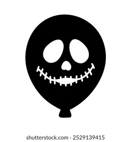 Ícone plano da expressão do rosto assustador do tema de Halloween, Balão de Halloween desenhado à mão, Ícone do balão do tema do terror do rosto de Smiley assustador