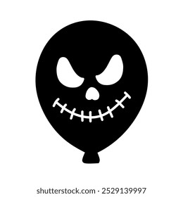 Ícone plano da expressão do rosto assustador do tema de Halloween, ilustração do balão de Halloween, balão de Halloween desenhado à mão, ícone do balão do tema do terror do rosto de sorriso assustador