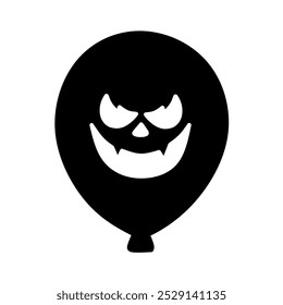 Ícone plano da expressão do rosto assustador do tema de Halloween, Balão de Halloween desenhado à mão, Ícone do balão do horror do rosto de sorriso assustador