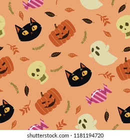 Halloween theme seamless pattern design with cute style