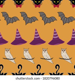 Halloween theme seamless pattern on orange background