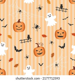 Halloween theme seamless pattern on orange background,vector illustration