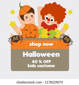 halloween theme shop with clown costume kids