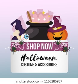 halloween theme shop in flat style
