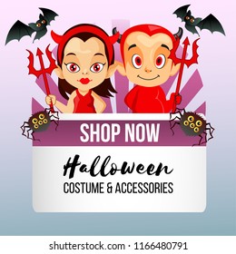 halloween theme for shop with little devil couple