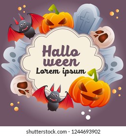 halloween theme with skull bat grave