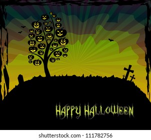 Halloween theme with a tree made of pumpkins, vector, EPS 10