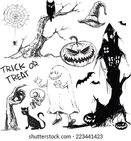 Halloween theme vector illustration in doodle style
