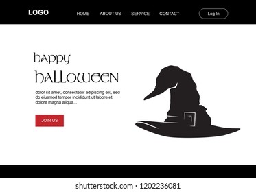 Halloween theme witch hat. Illustrative vector landing page template