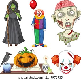 Halloween theme with witch and zombie illustration