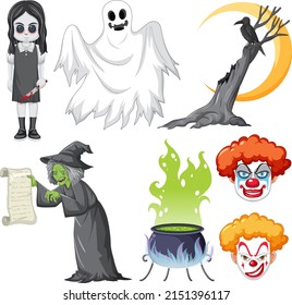 Halloween theme with witch and zombie illustration