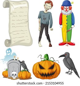 Halloween theme with zombie and clown illustration