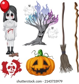 Halloween theme with zombie and pumpkin illustration