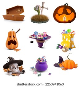 Halloween themed 3D vector set of different shapes and colors