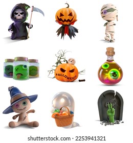 Halloween themed 3D vector set of different shapes and colors