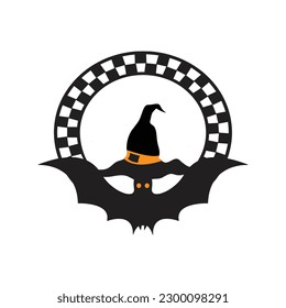 Halloween themed artwork with bat and hat 