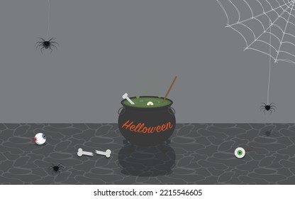 Halloween themed backdrop - background with cauldron cooking a disgusting and poisonous stew.