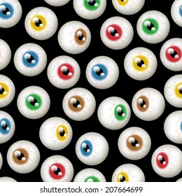 A Halloween themed background depicting different colored eyeballs. Seamlessly repeatable. Eps 10.