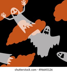 A Halloween themed background depicting ghosts with various expressions and poses. Seamlessly repeatable. Eps 10 Vector.