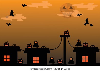 Halloween themed background vector icon, pumpkin, ghost