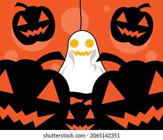 Halloween themed background vector icon, pumpkin, ghost