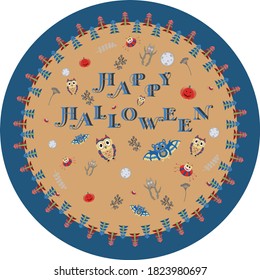 Halloween themed card with the owls and wolves on the beige background