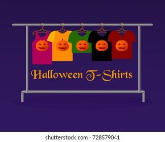 Halloween Themed Children T Shirts - Pumpkin Jack Smiley Face Scary Design - Vector Illustration