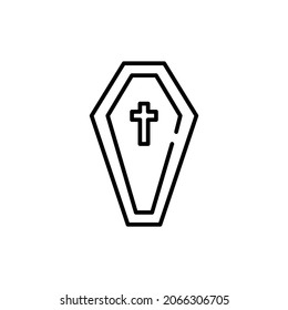 Halloween themed coffin with a crucifix. Pixel perfect, editable stroke line art icon