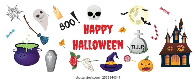 Halloween themed collection on white background