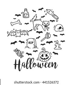 Halloween themed doodle elements