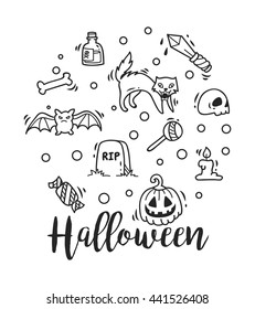 Halloween themed doodle elements