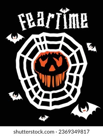  Halloween Themed Feartime Spiderwebs and Bats Halloween T-Shirt Design