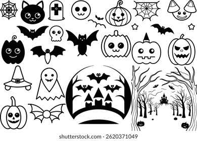 Halloween Themed Flat Black Cute Icons