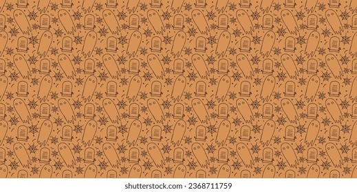 Halloween themed ghost and spider's web vectors on orange background 