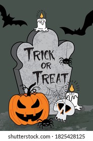 Halloween Themed Illustration - Trick or Treat - Happy Halloween - Hand Drawn Vector